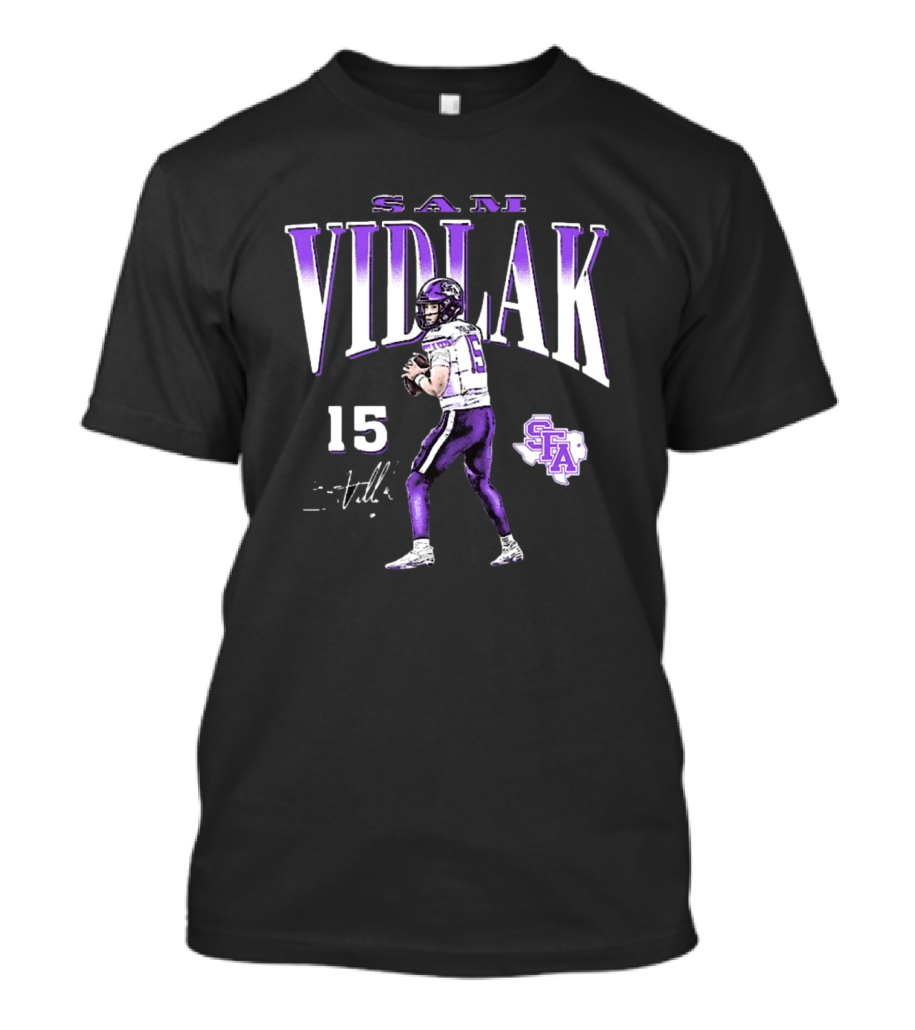 Sam Vidlak 15 SFA Stephen F. Austin Lumberjacks Football Cartoon Signature T-Shirt