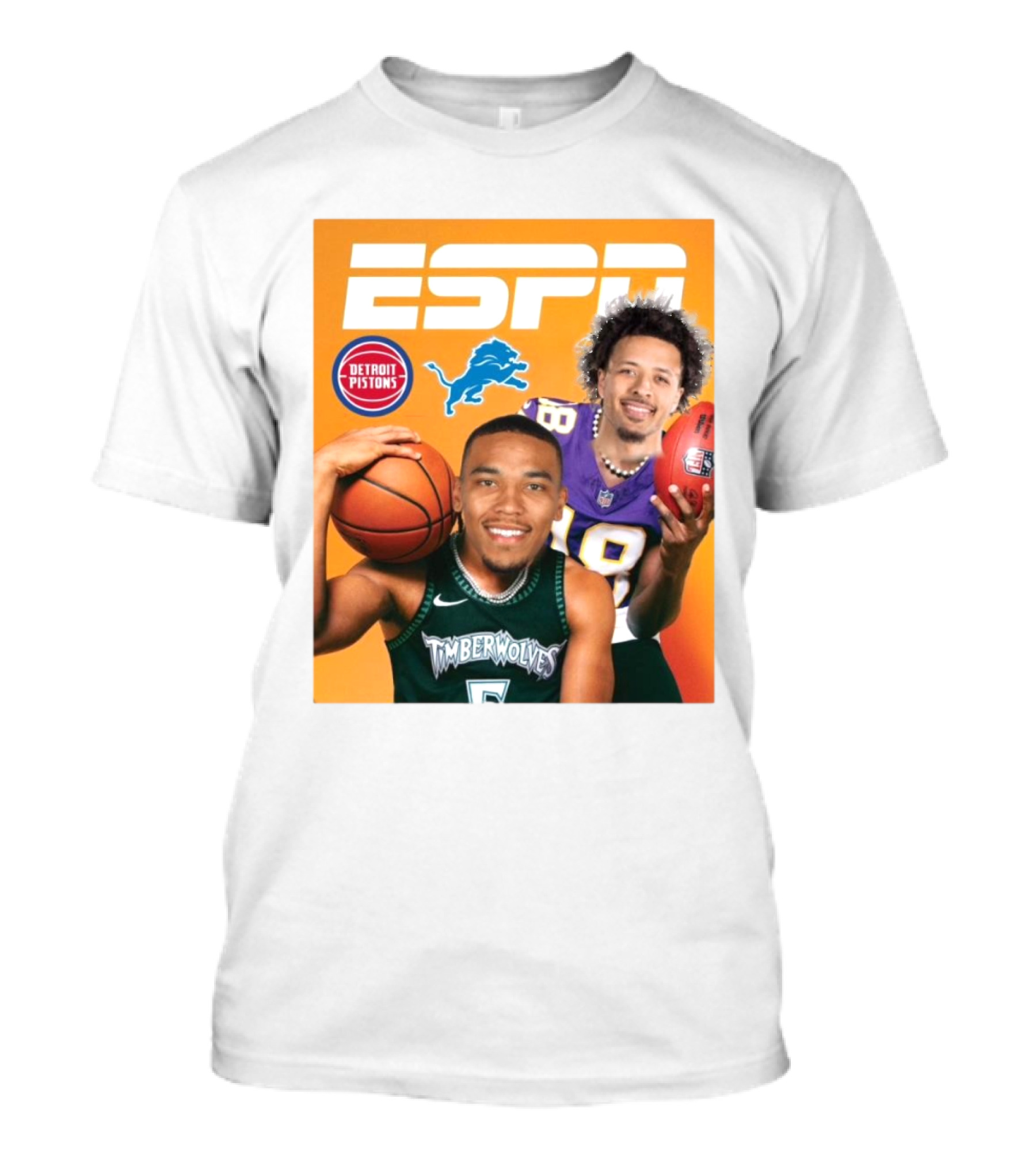 Cade Cunningham Amon Ra St. Brown ESPN Detroit Pistons Lions Timberwolves T-Shirt