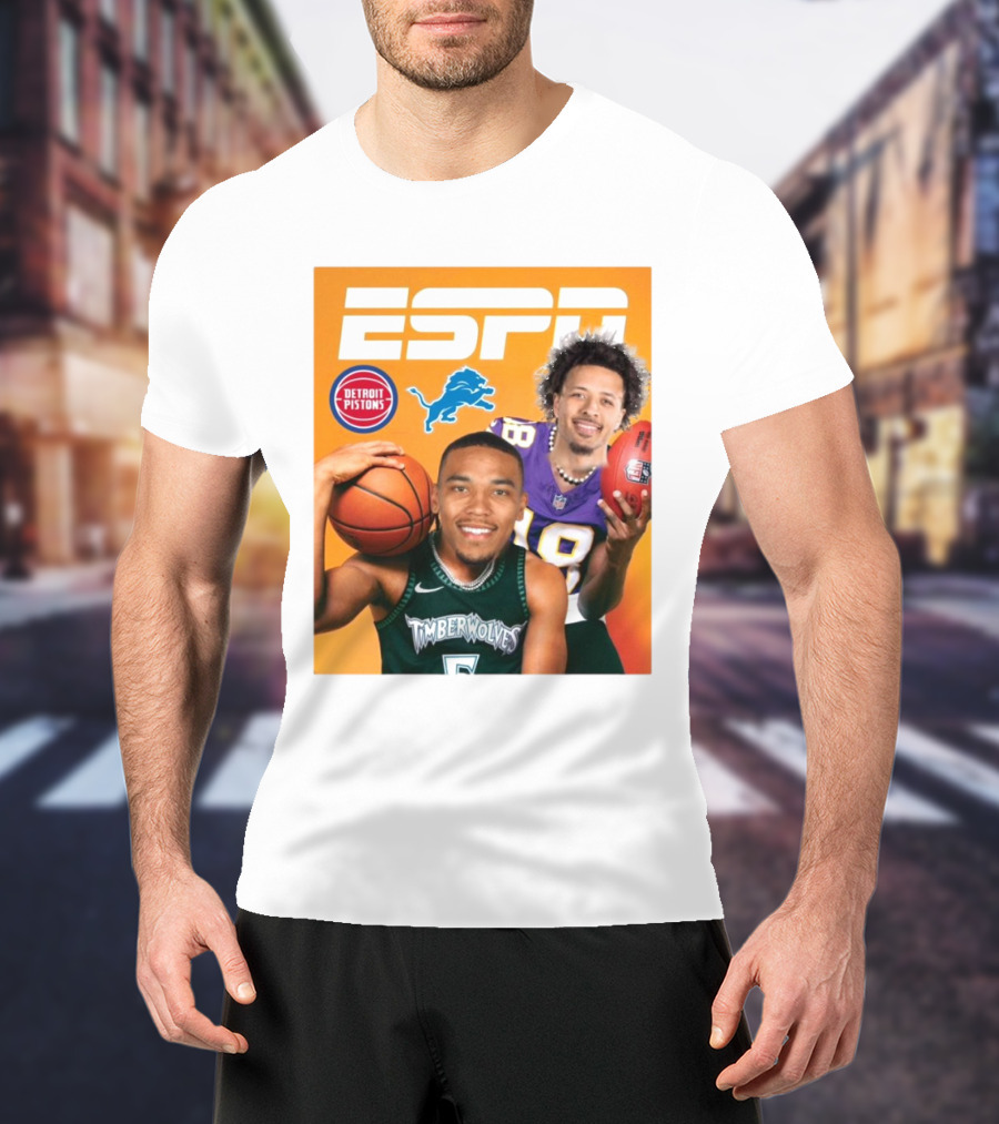 Cade Cunningham Amon Ra St. Brown ESPN Detroit Pistons Lions Timberwolves T-Shirt