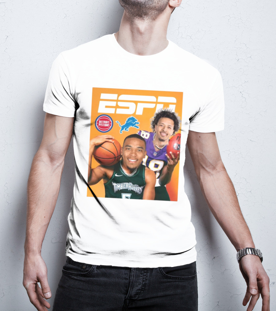 Cade Cunningham Amon Ra St. Brown ESPN Detroit Pistons Lions Timberwolves T-Shirt