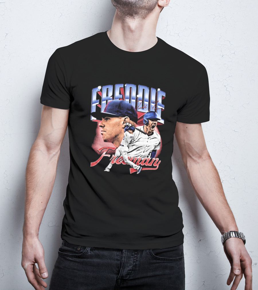 Freddie Freeman Los Angeles Dodgers Vintage Collage MLB Signature T-Shirt
