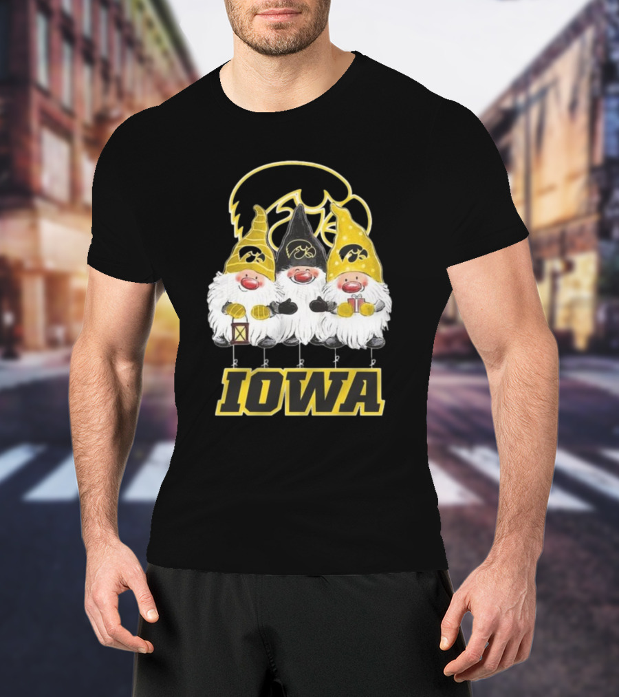 Iowa Hawkeyes Gnomes Merry Christmas T-Shirt