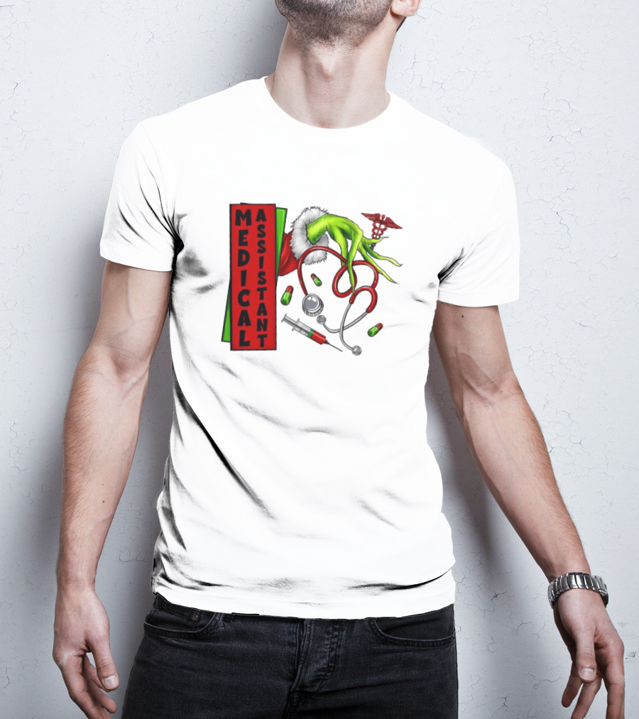 Medical Assistant Grinch Hand Stethoscope Christmas T-Shirt