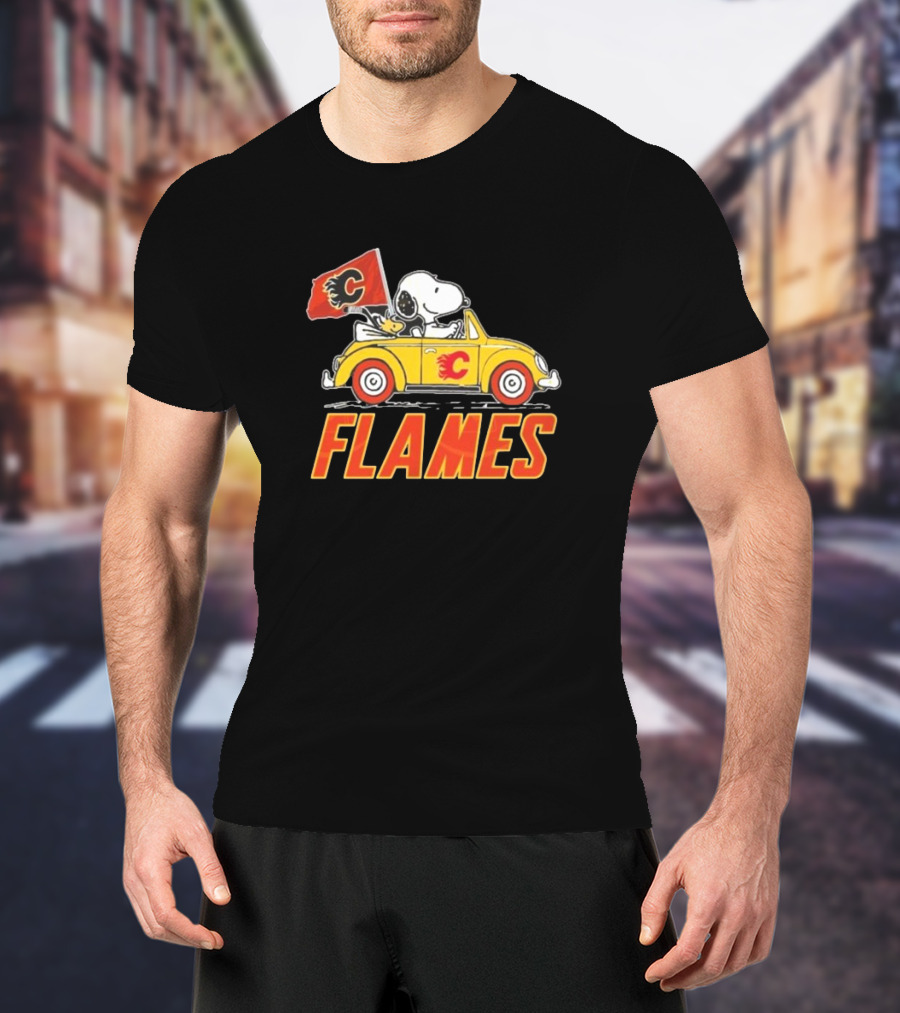 Snoopy Woodstock Driving Calgary Flames Car T-Shirt