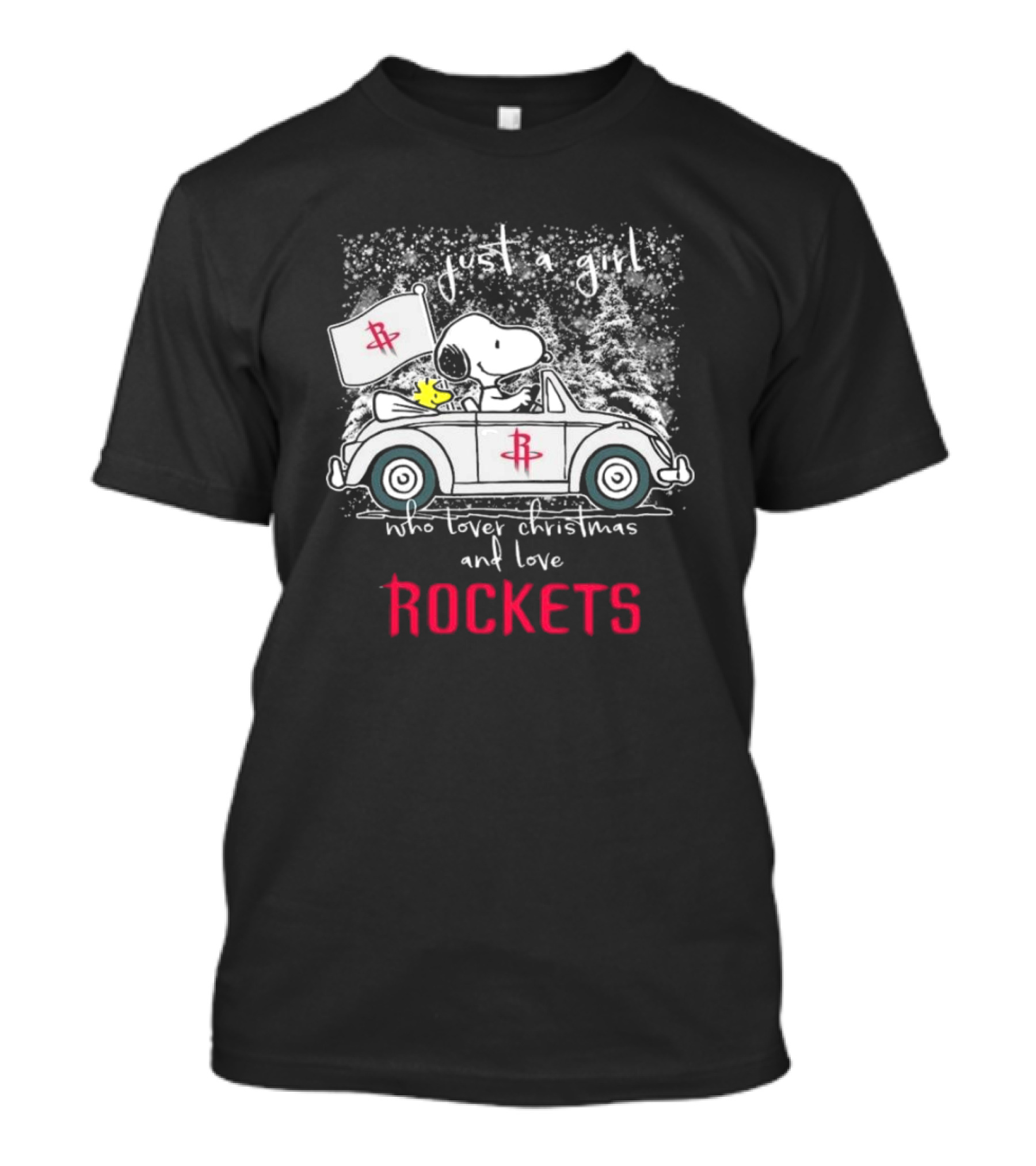 Just A Girl Who Loves Christmas And Houston Rockets Snoopy Woodstock Peanuts NBA T-Shirt