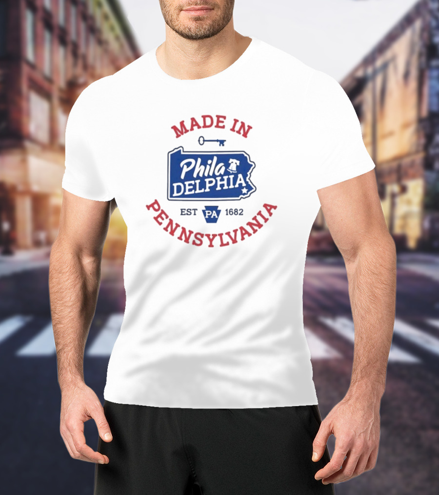 Made In Philadelphia Pennsylvania Est 1682 Liberty Bell And Keystone State Map T-Shirt