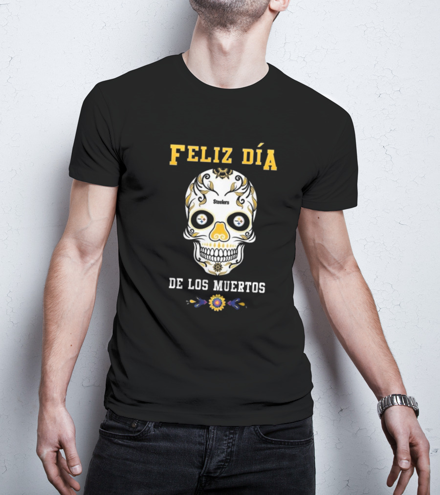 Pittsburgh Steelers Feliz Dia De Los Muertos Skull T-Shirt