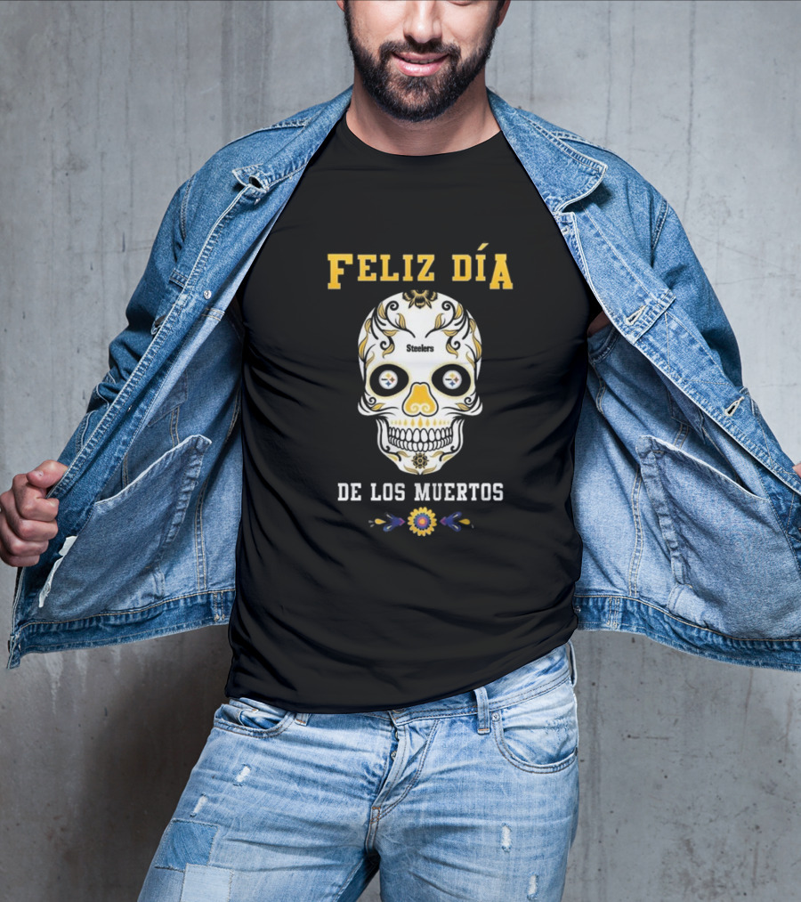 Pittsburgh Steelers Feliz Dia De Los Muertos Skull T-Shirt