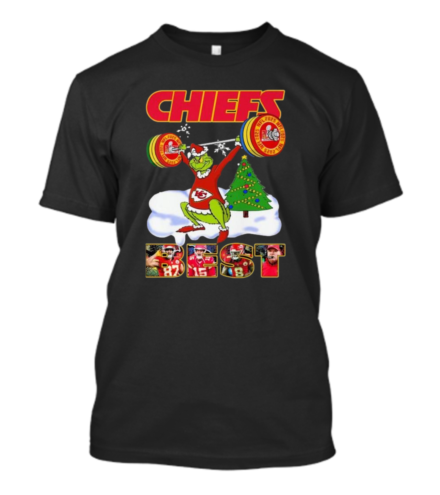 Chiefs Grinch Lifting Weights Christmas Tree NFL 2025 Best T-Shirt