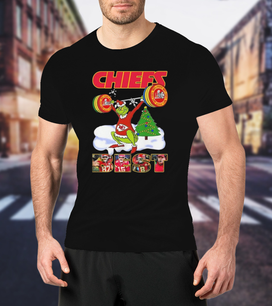 Chiefs Grinch Lifting Weights Christmas Tree NFL 2025 Best T-Shirt