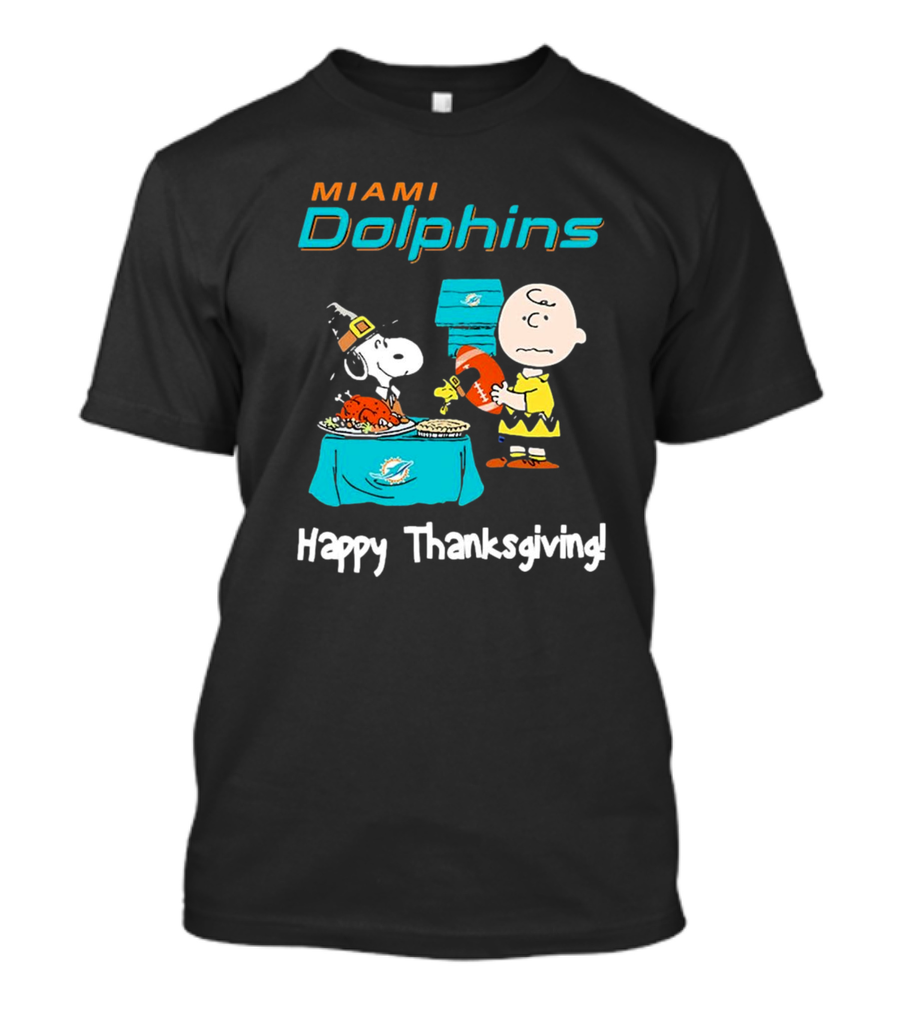 Miami Dolphins Peanuts NFL Football Happy Thanksgiving T-Shirt