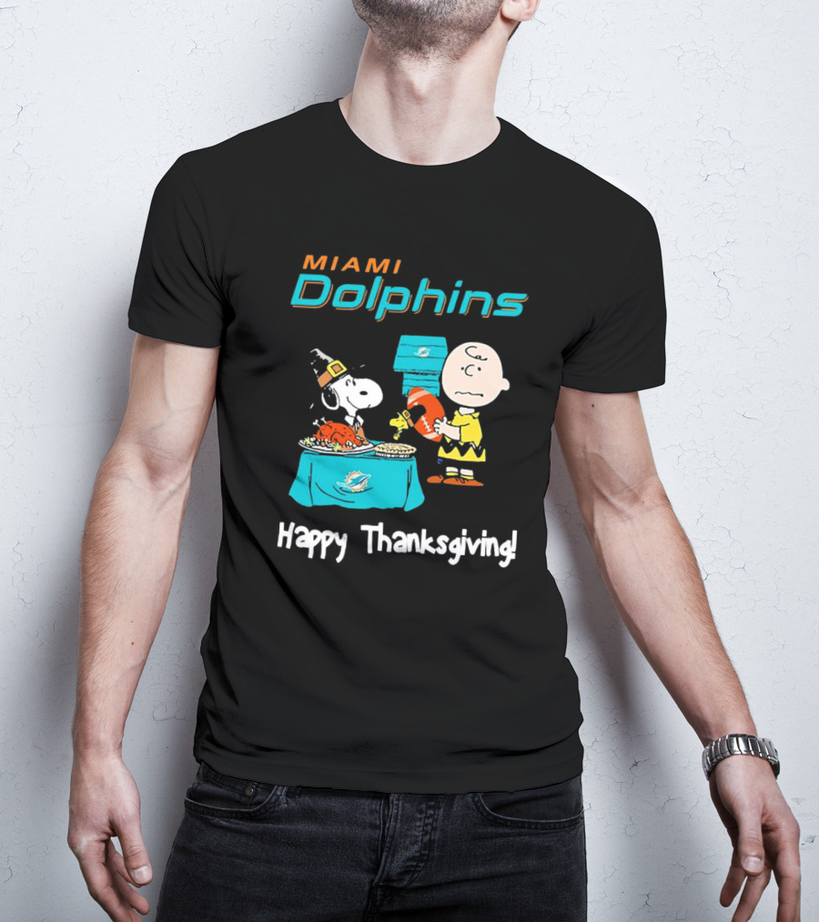 Miami Dolphins Peanuts NFL Football Happy Thanksgiving T-Shirt