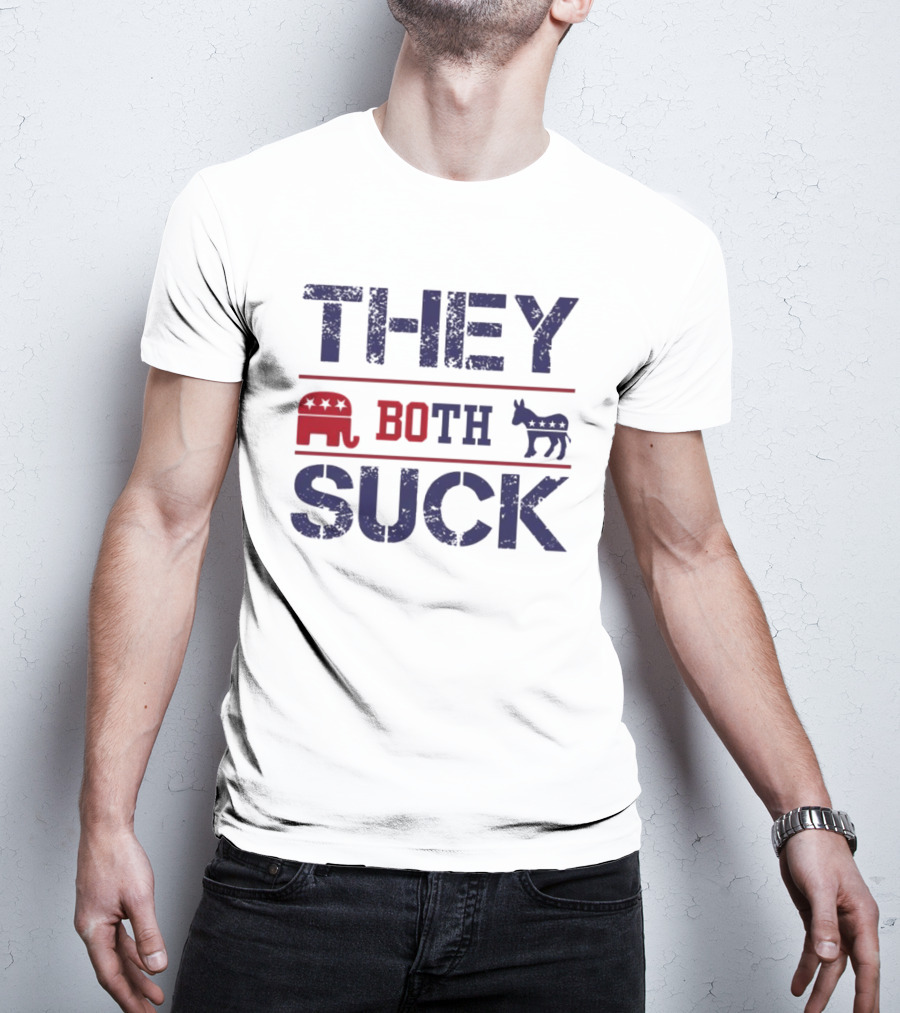 THEY BOTH SUCK Anti Republican Elephant Donkey Political T-Shirt