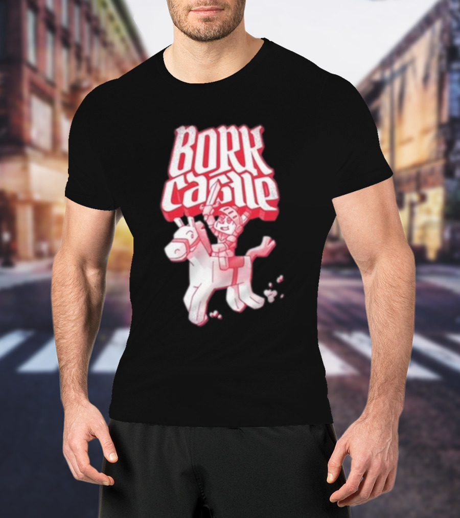 Bork Castle Cartoon Knight Riding Horse T-Shirt