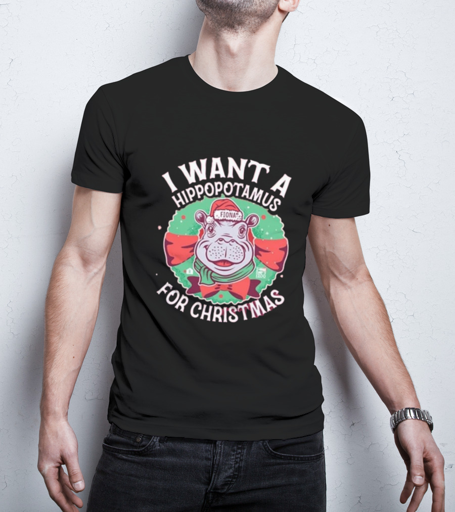 I Want A Hippopotamus For Christmas Fiona Cincinnati Red Bow T-Shirt