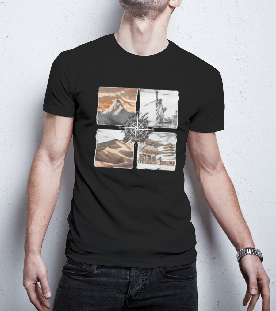 Dads Being Dudes Live Your Life Vintage Mountain Dunes Statue Of Liberty Pagoda Compass T-Shirt