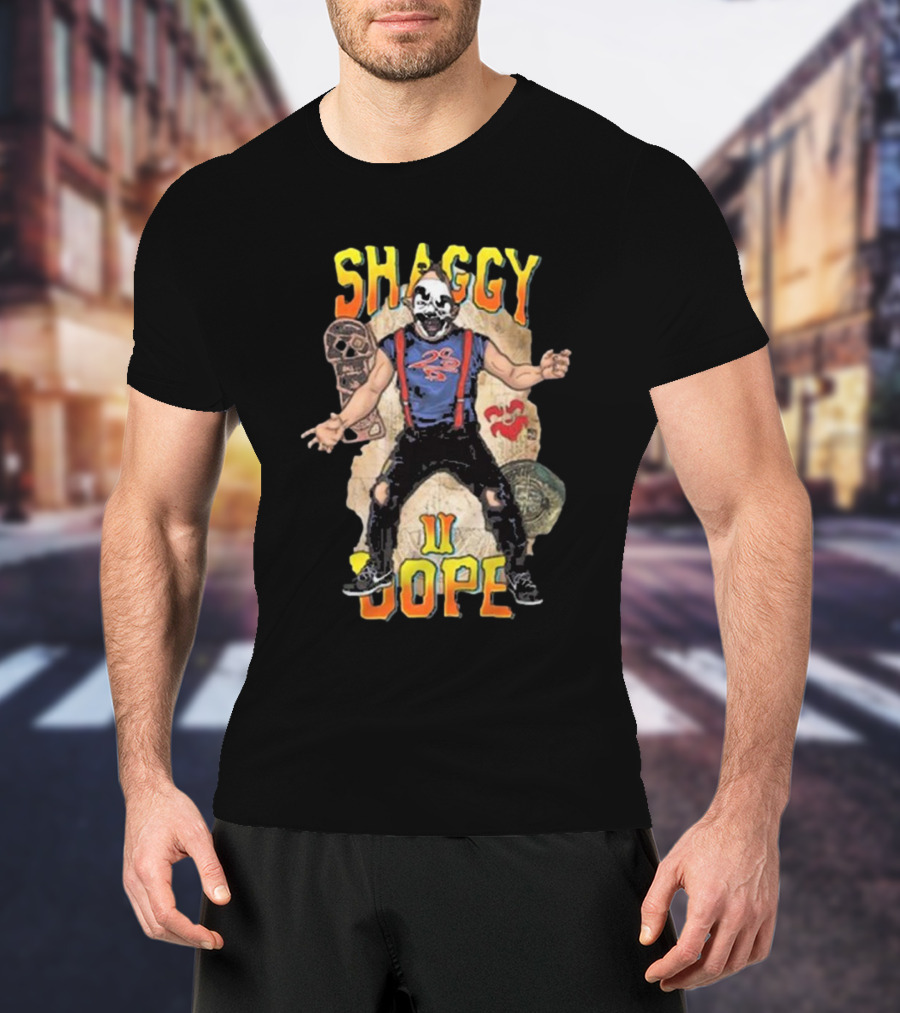 Shaggy 2 Dope Masked Character With Suspender Outfit And Ancient Symbols T-Shirt