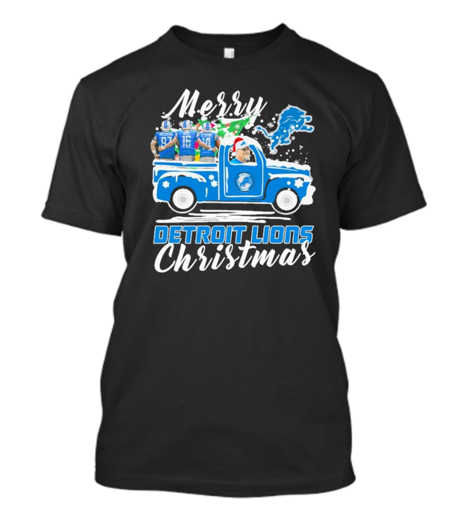 Merry Detroit Lions Christmas With David Montgomery Jared Goff Amon-Ra St. Brown T-Shirt