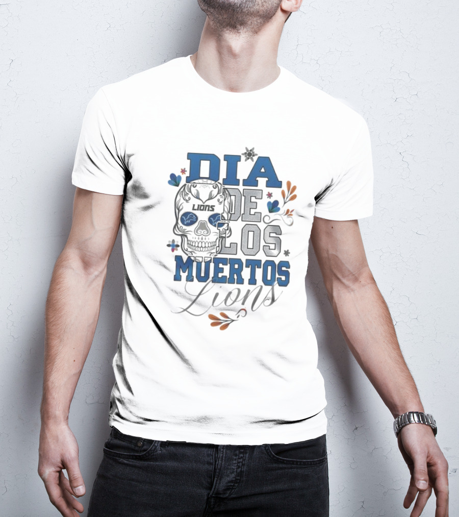 Detroit Lions Dia De Los Muertos Skull Lions T-Shirt