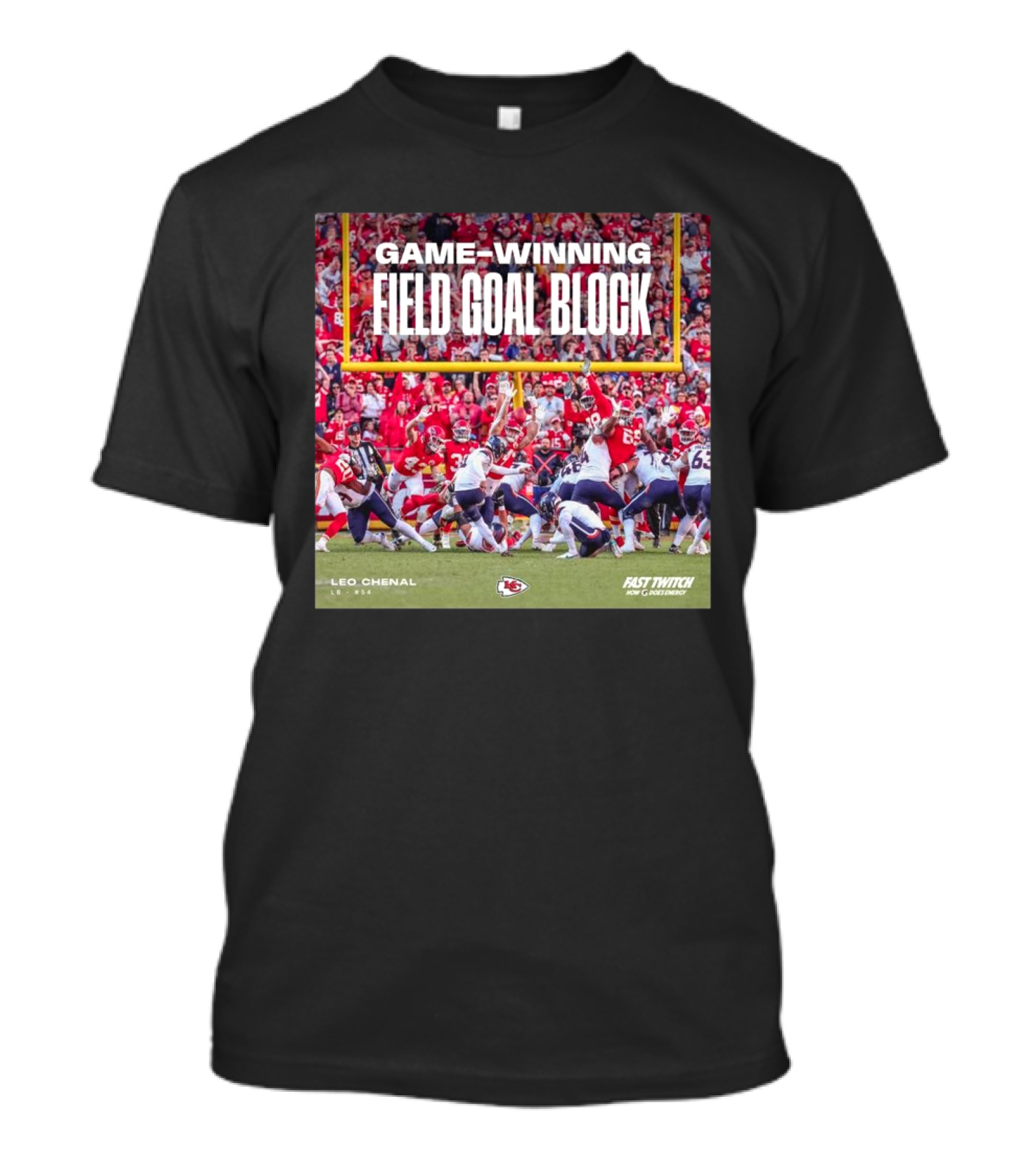 Game-Winning Field Goal Block Kansas City Chiefs Leo Chenal Fast Twitch NFL Partnership T-Shirt