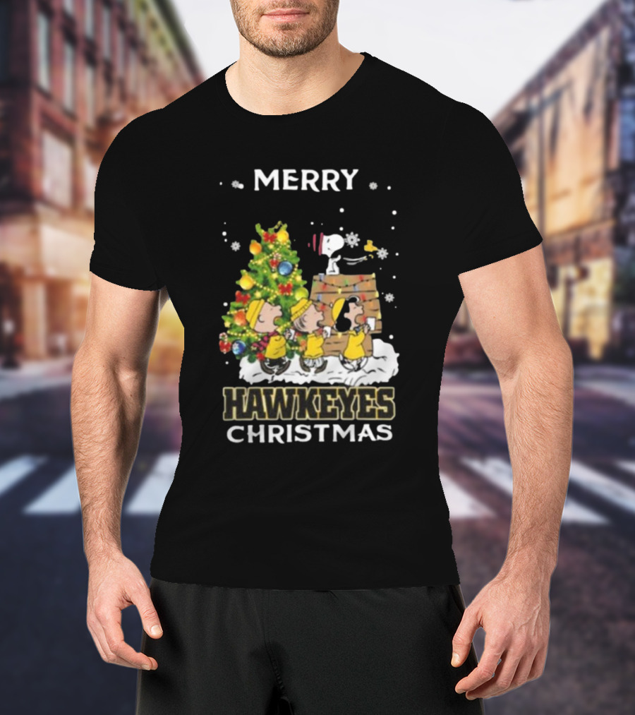 Merry Hawkeyes Christmas Snoopy And Friends Iowa T-Shirt