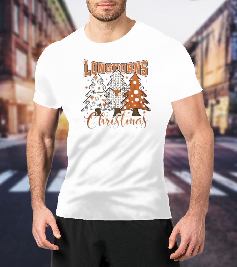 Longhorns Christmas Trees Merry Christmas And Happy New Year 2025 T-Shirt