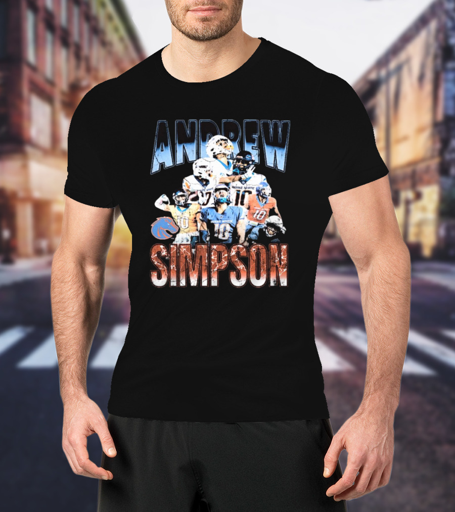Andrew Simpson Boise State Broncos Football Throwback 90s Players T-Shirt