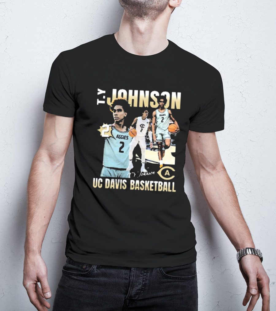 T.Y. Johnson UC Davis Aggies Basketball Number 2 Signature T-Shirt