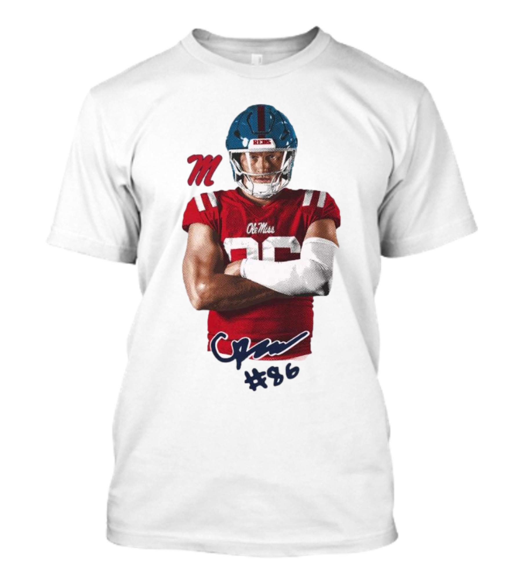 Caden Prieskorn Ole Miss Rebels #86 Signature Portrait M T-Shirt