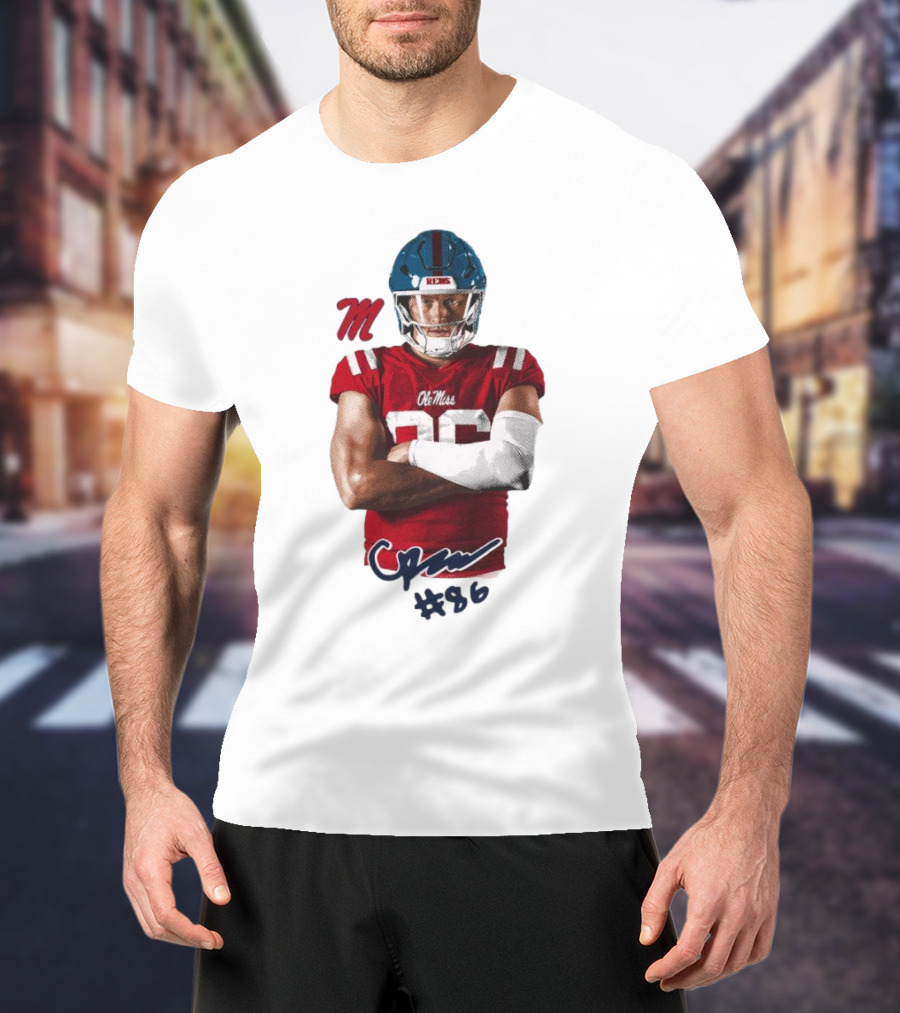 Caden Prieskorn Ole Miss Rebels #86 Signature Portrait M T-Shirt