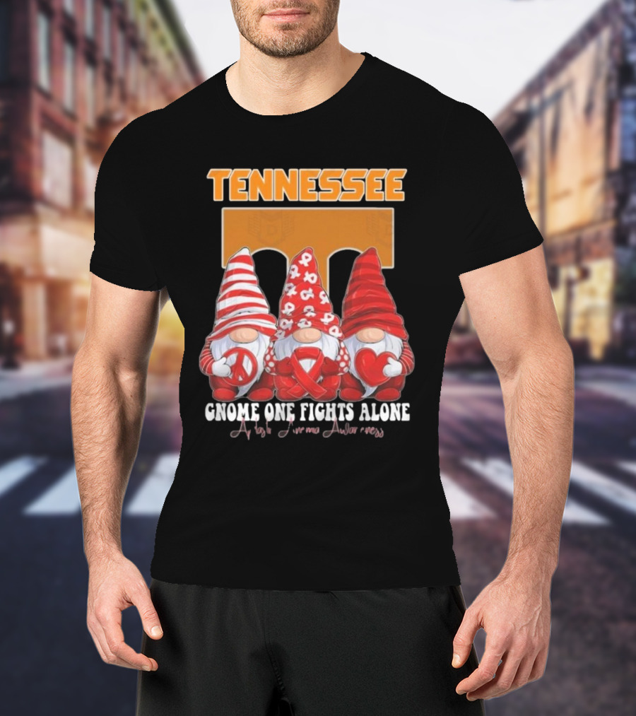 Tennessee Volunteers Autism Awareness Gnome One Fights Alone T-Shirt