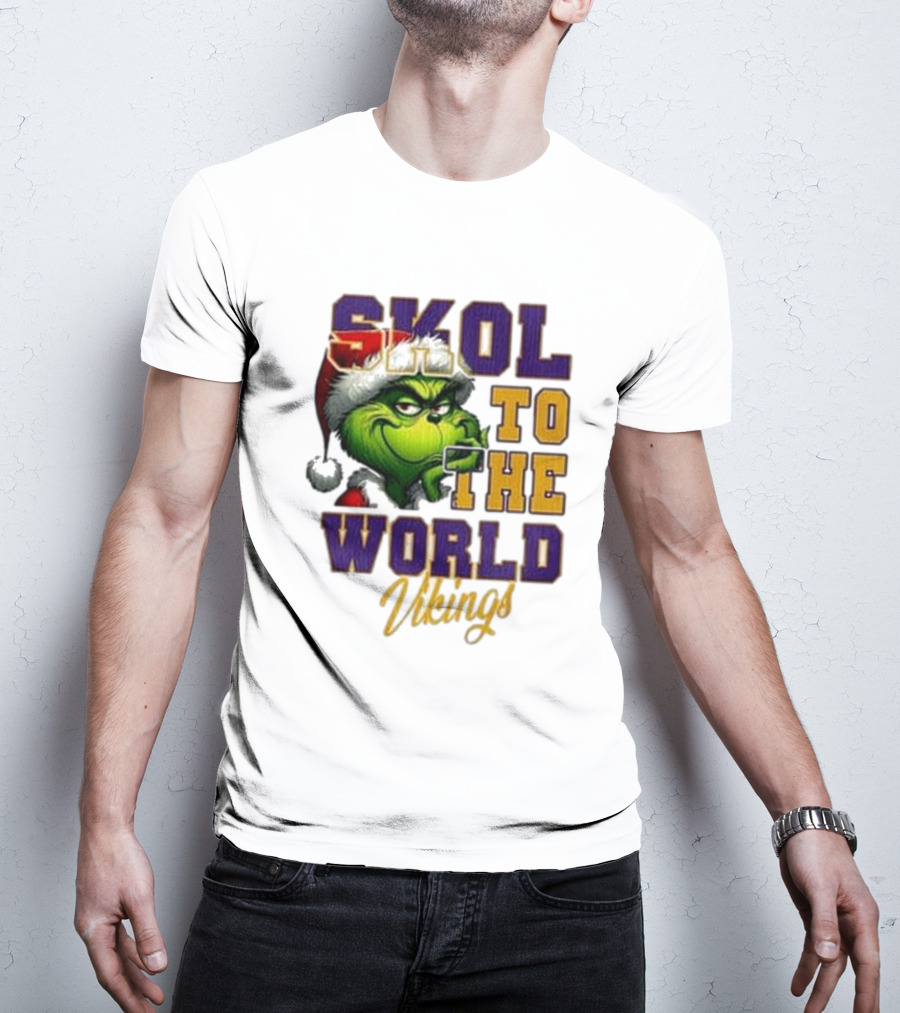 Minnesota Vikings Christmas The Grinch Skol To The World T-Shirt