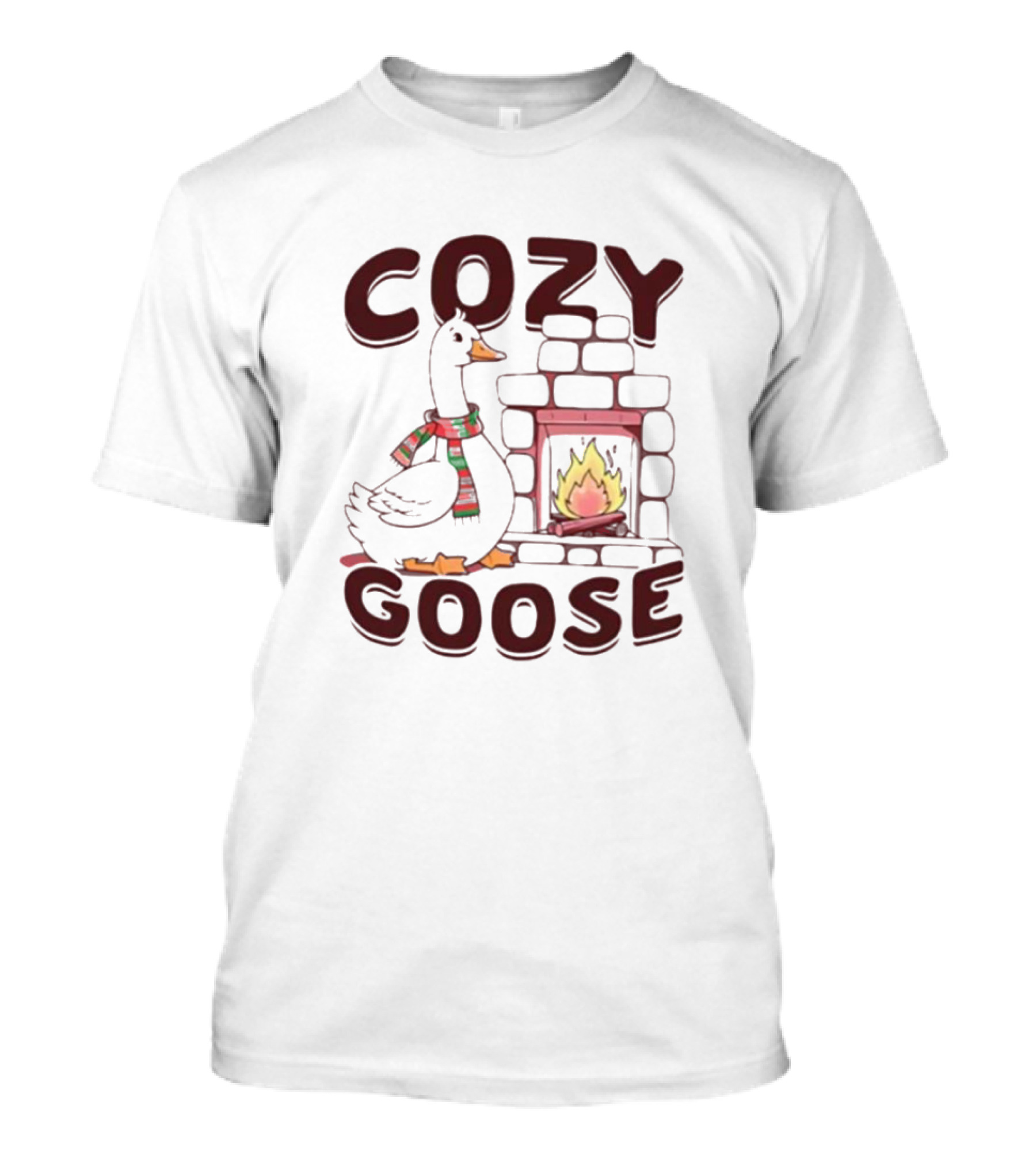 COZY GOOSE CHRISTMAS FIREPLACE SCARF T-Shirt
