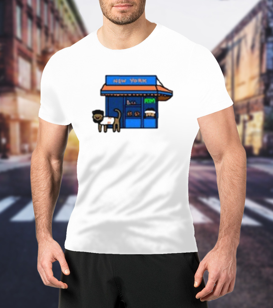 New York Bodega Kat With Blue Storefront And ATM T-Shirt