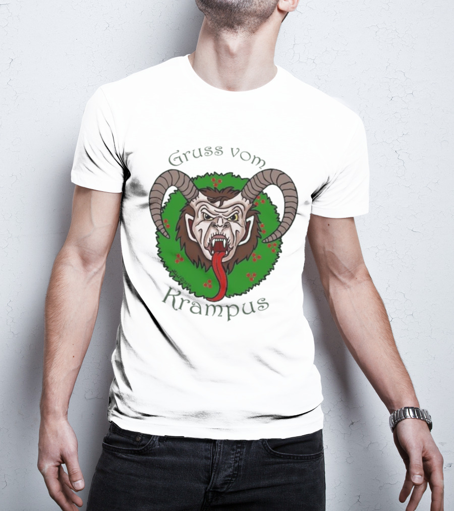 Gruss Vom Krampus Green Wreath Christmas T-Shirt