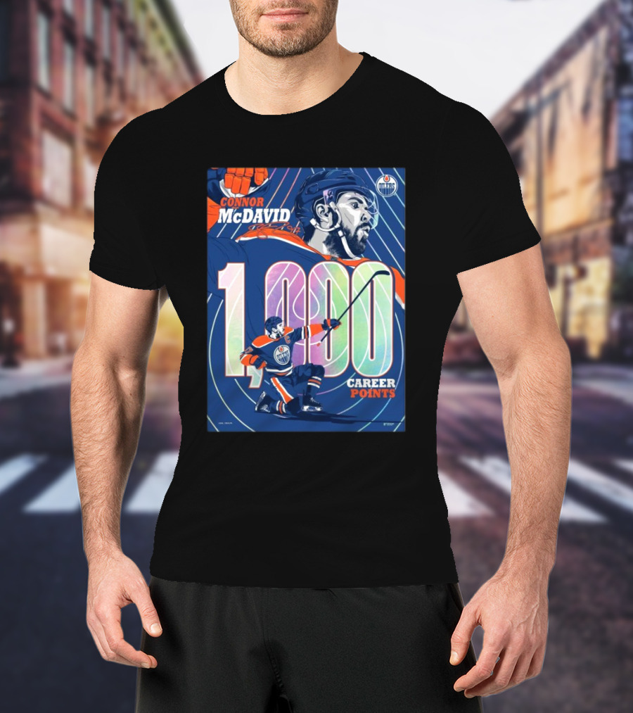 Connor McDavid 1,000 Career Points Edmonton Oilers Milestone T-Shirt