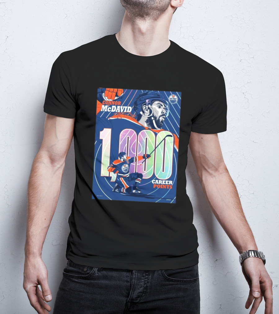 Connor McDavid 1,000 Career Points Edmonton Oilers Milestone T-Shirt