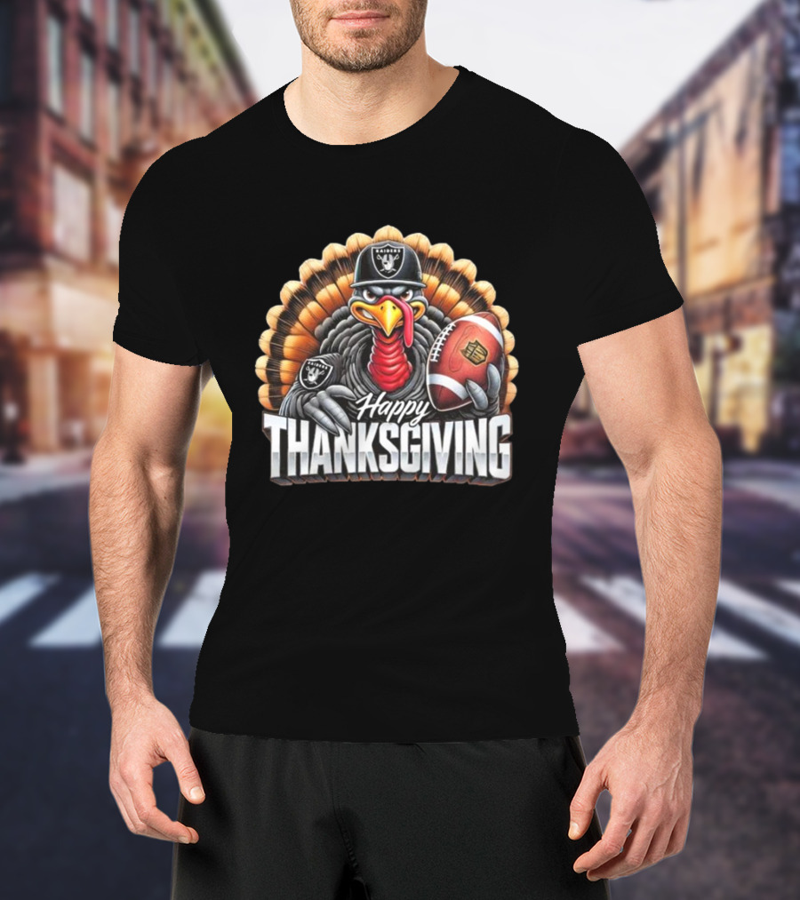 Las Vegas Raiders Happy Thanksgiving Football Turkey T-Shirt