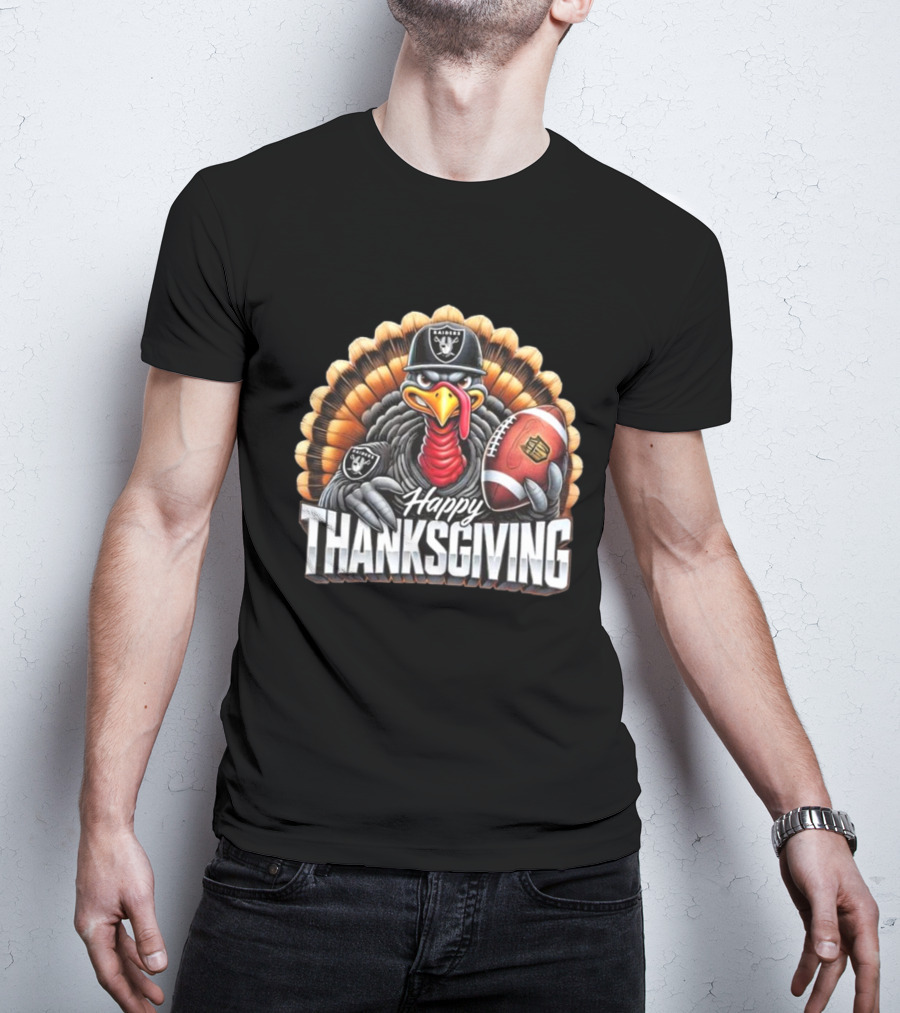 Las Vegas Raiders Happy Thanksgiving Football Turkey T-Shirt