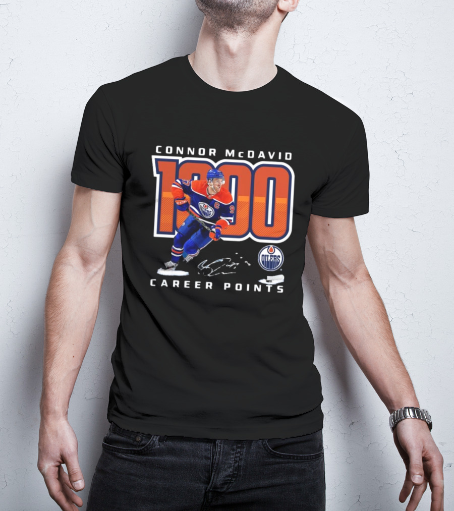 Connor McDavid 1000 Career Points Edmonton Oilers T-Shirt