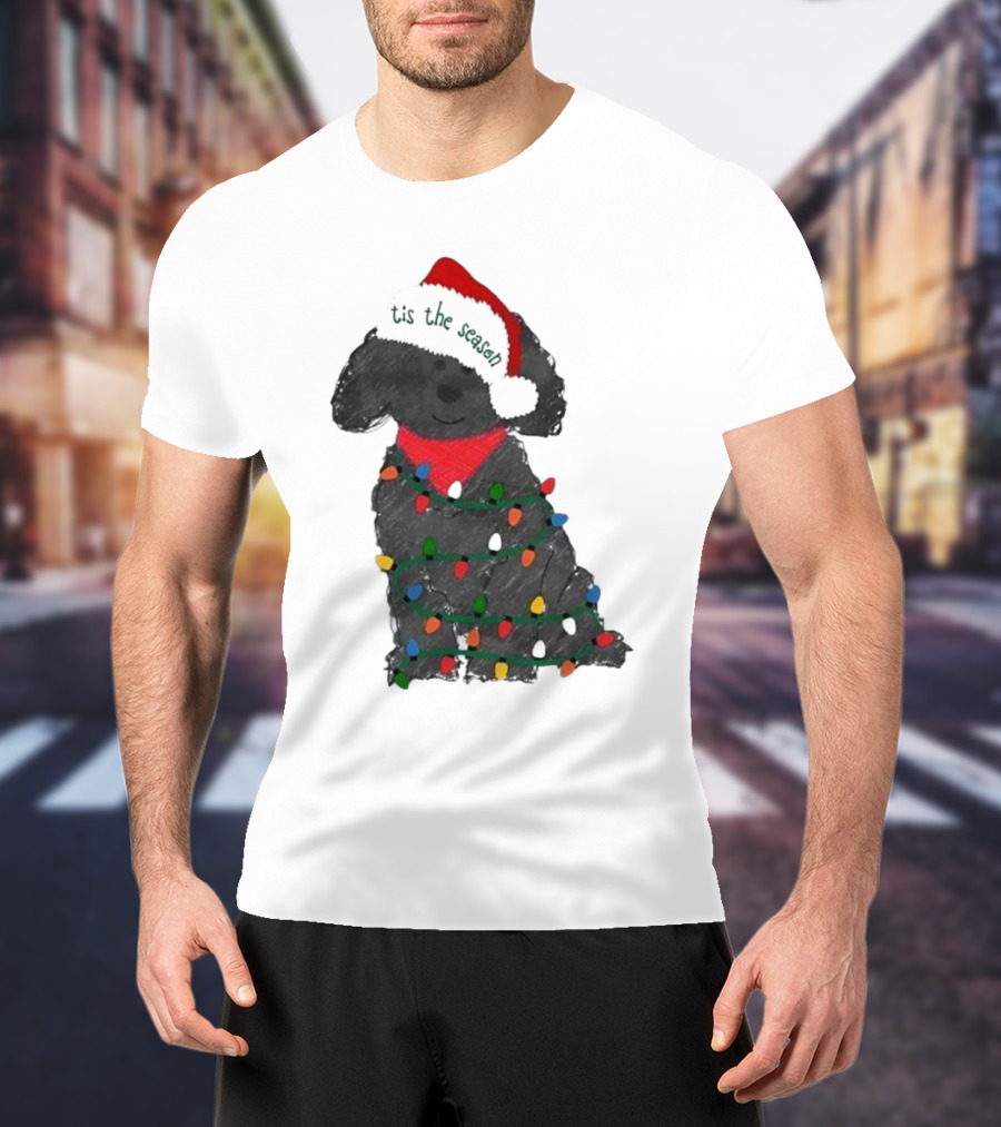 'Tis The Season Labradoodle Wrapped In Christmas Lights And Santa Hat T-Shirt