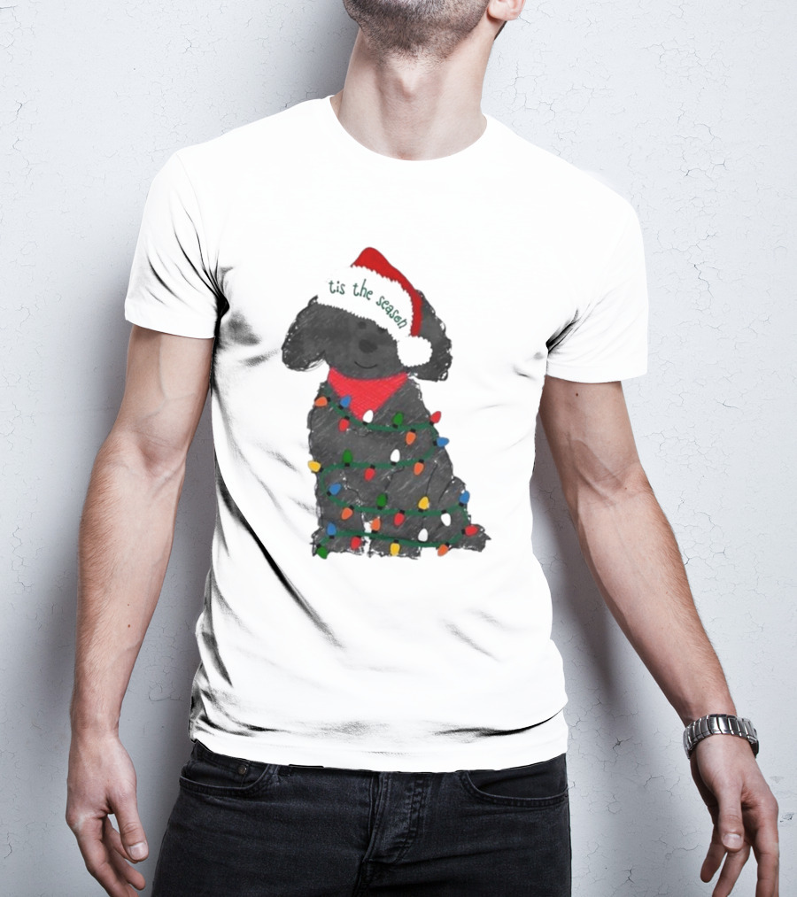 'Tis The Season Labradoodle Wrapped In Christmas Lights And Santa Hat T-Shirt