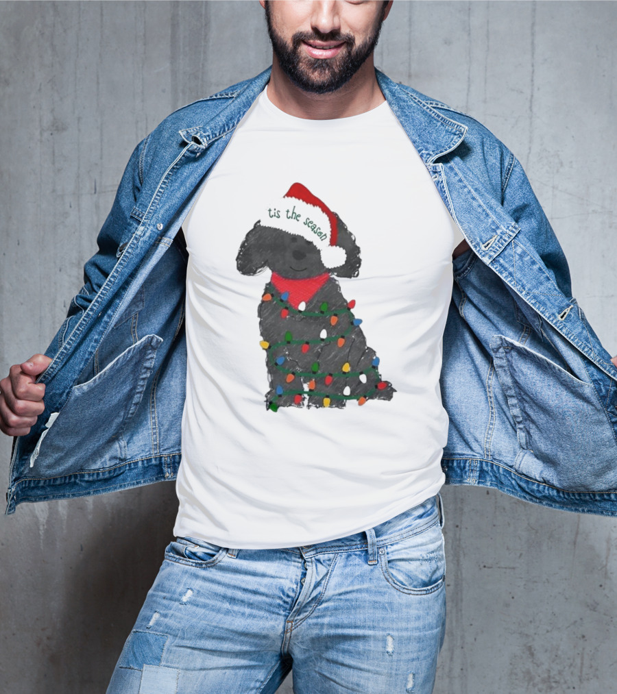 'Tis The Season Labradoodle Wrapped In Christmas Lights And Santa Hat T-Shirt