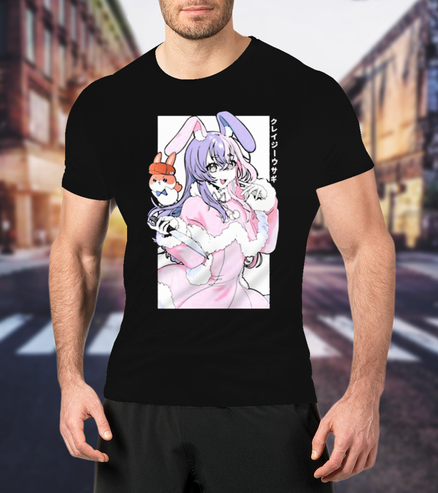 Gamersupps Punkalopi Crazy Usagi Japanese Text Anime Bunny Girl Holding Knife T-Shirt
