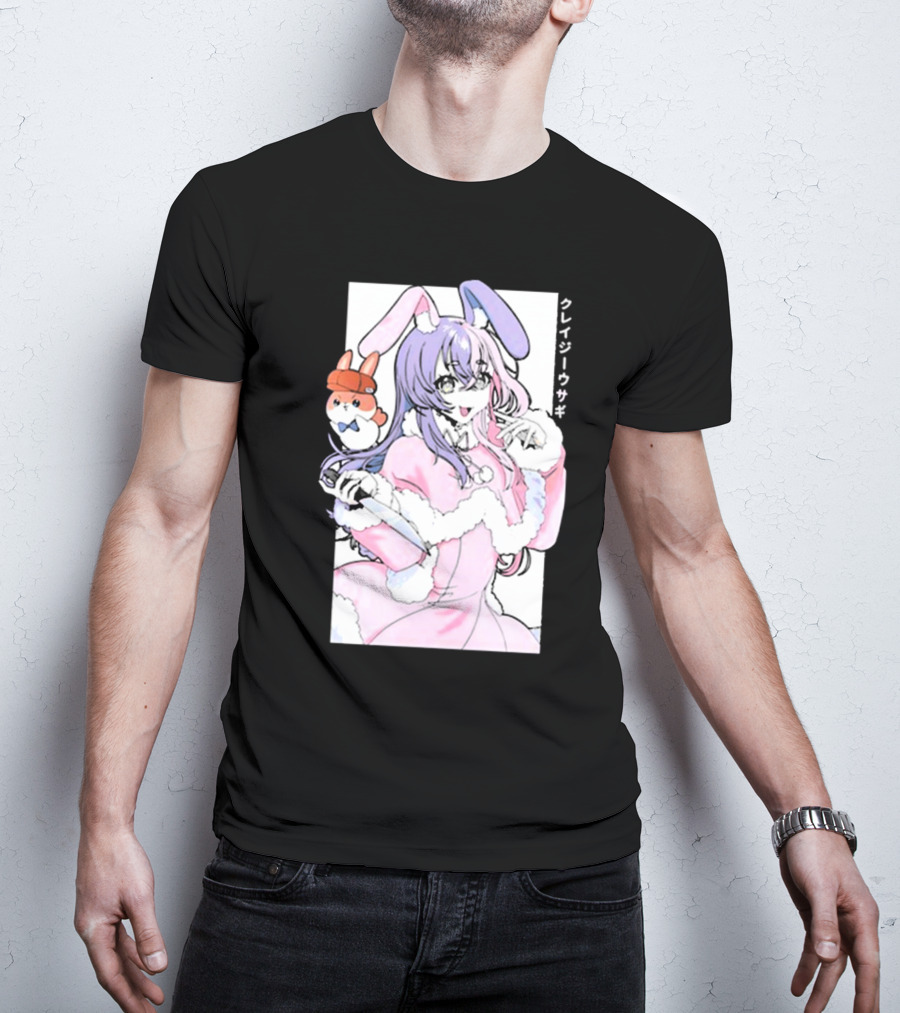 Gamersupps Punkalopi Crazy Usagi Japanese Text Anime Bunny Girl Holding Knife T-Shirt