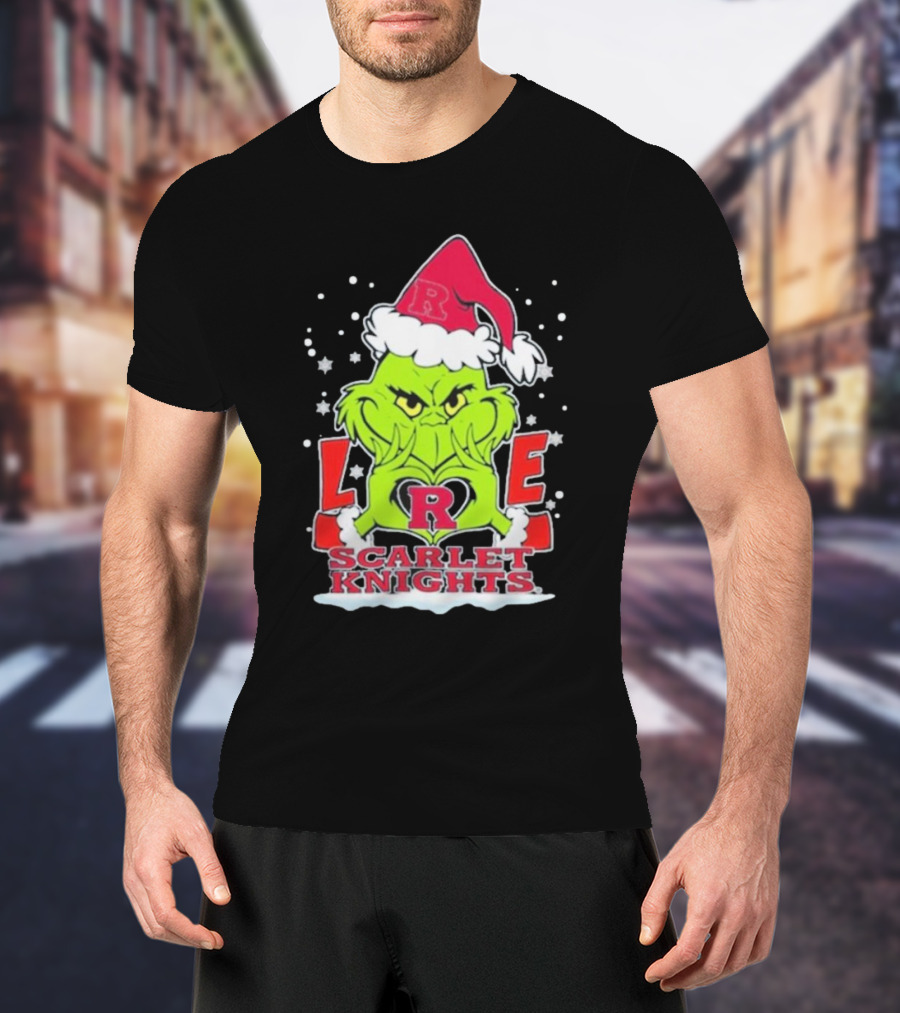 Grinch Love Rutgers Scarlet Knights Football Christmas T-Shirt