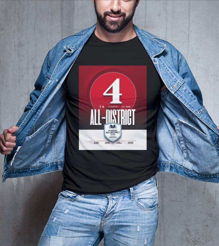 Alabama Crimson Tide Academic All-District Honorees Olaus Alinen Jalen Milroe Qua Russaw Justice Haynes T-Shirt