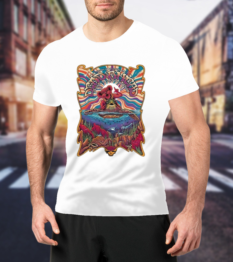 Dead Ahead Festival January 10 2025 Riviera Cancún Mexico Vibrant Turtle And Dancing Bear Psychedelic T-Shirt
