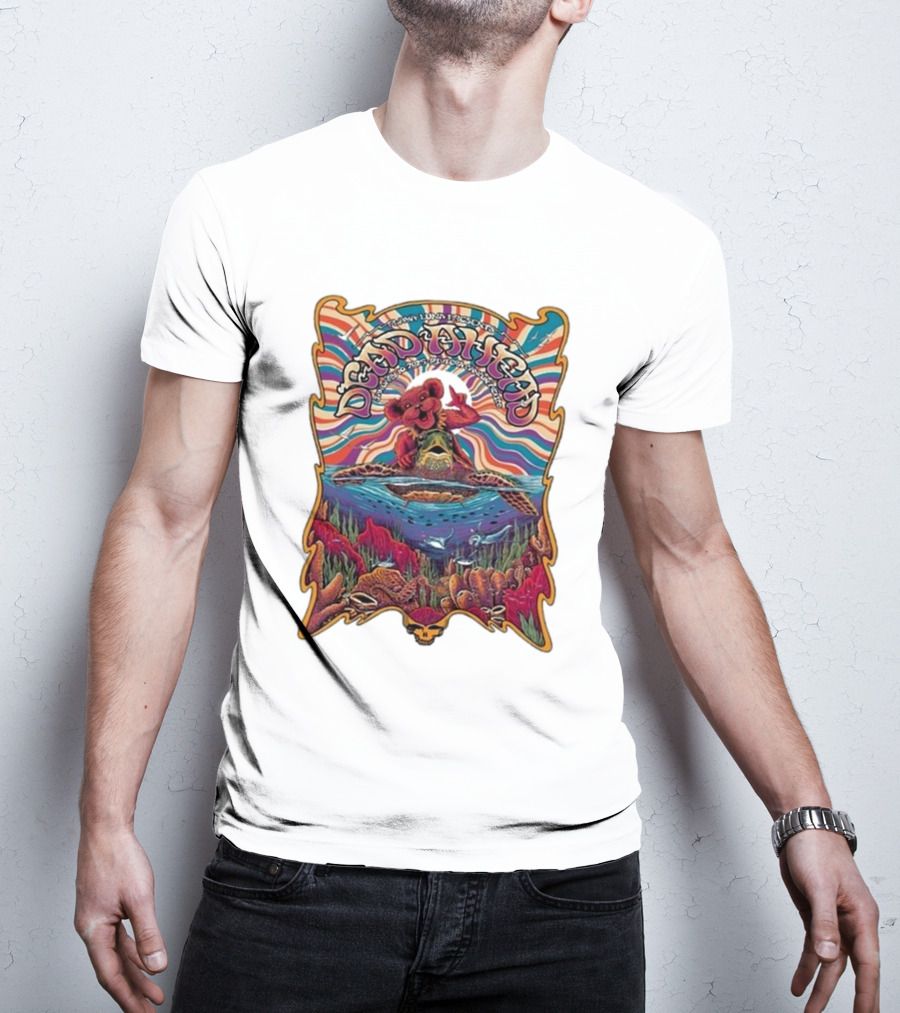 Dead Ahead Festival January 10 2025 Riviera Cancún Mexico Vibrant Turtle And Dancing Bear Psychedelic T-Shirt