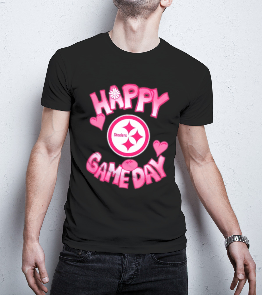 Valentine's Day Steelers Happy Gameday 2025 Hearts And Football T-Shirt